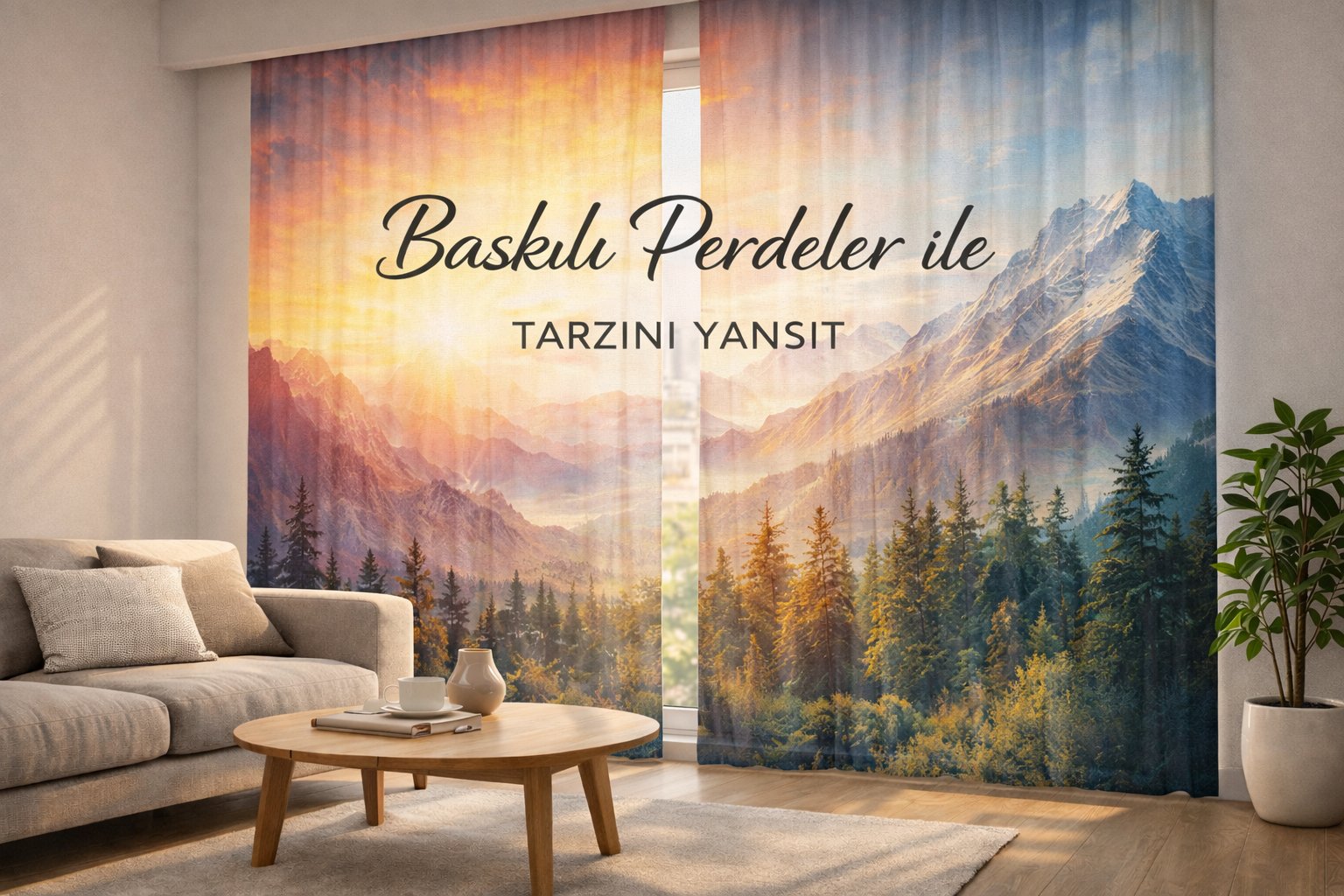 Baskılı Resimli Perde